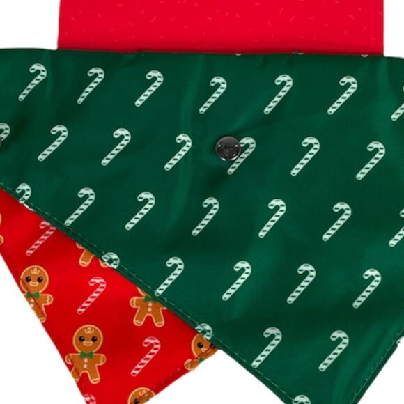 FuzzYard Christmas Candy Canes & Gingerbread Men Reversible Bandana Red Green - Picture 5 of 8